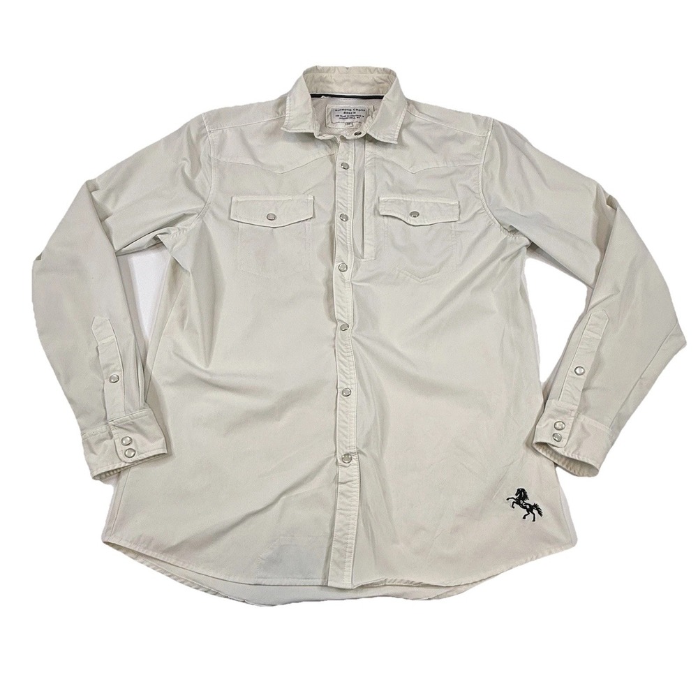 Diamond Cross Ranch Pearl Snap Western Shirt Long Sleeve Cream Mens Medium